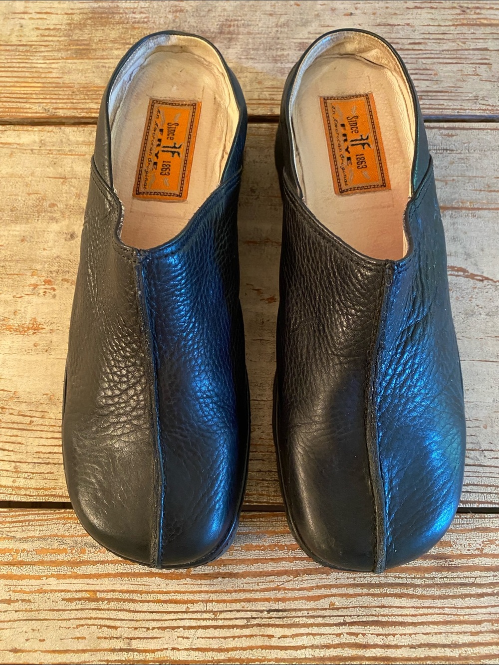 Frye Black Leather Slip-On Clogs - Picture 2 of 9